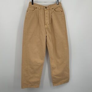 Sandrine Rose wide leg cropped pleated denim pants jeans beige tan brown new 26